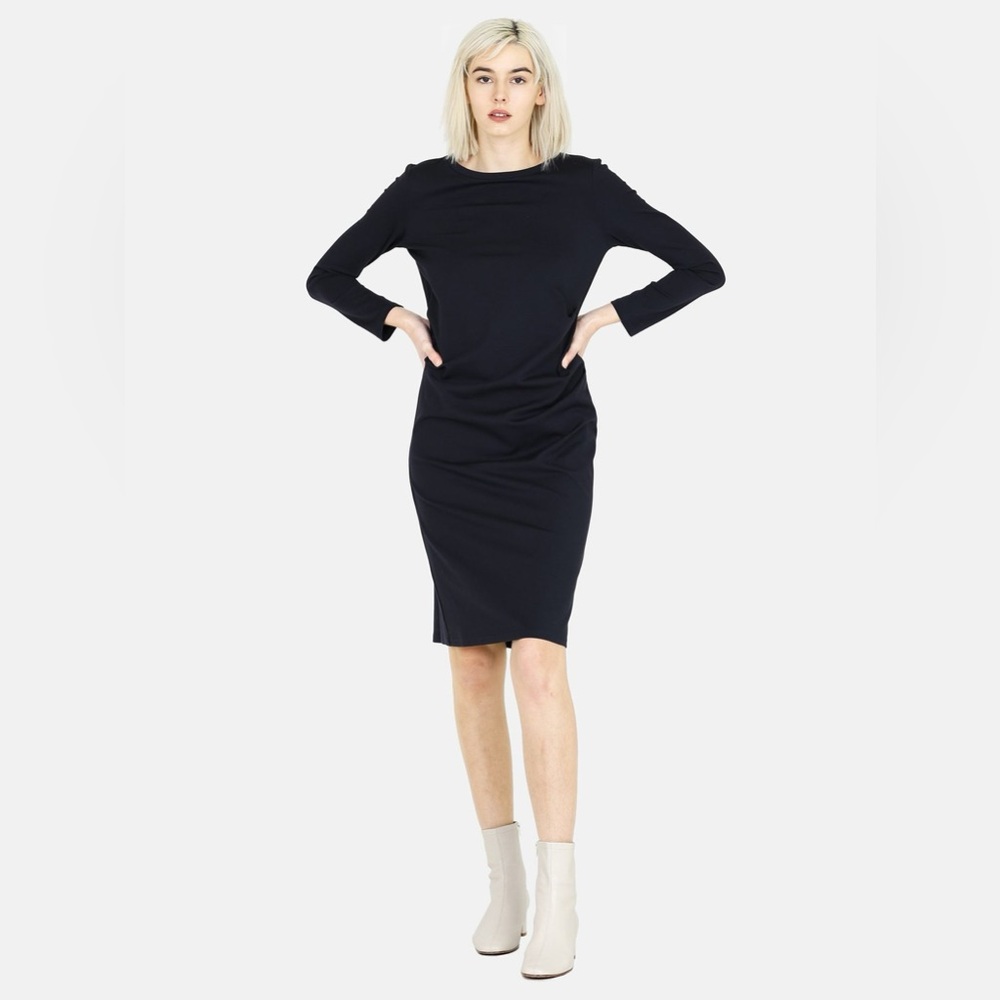 Weekend Max Mara Black Jersey Ruched 7/8 Sleeve Knee Length Sheath Dress EUC M - Picture 2 of 12